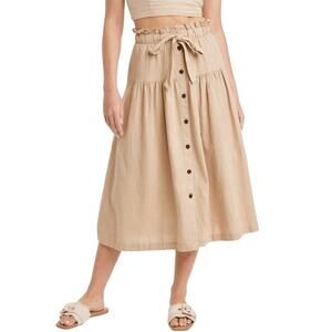 Universal Threads Linen Midi Skirt Tie Waist Button Front Tan Womens Size L